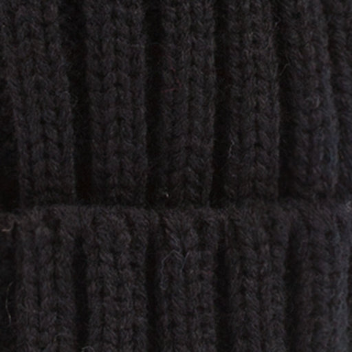 Women's Rib Pom Pom Hat Black/Natural - Heritage Of Scotland - BLACK/NATURAL