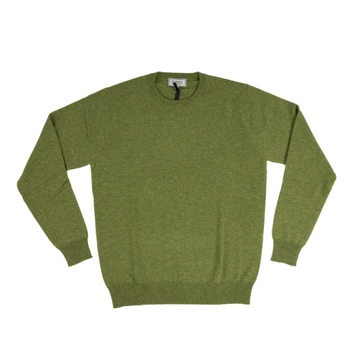 100% Cashmere C Neck Plain Men's Jumper Green Jeans - Heritage Of Scotland - GREEN JEANS