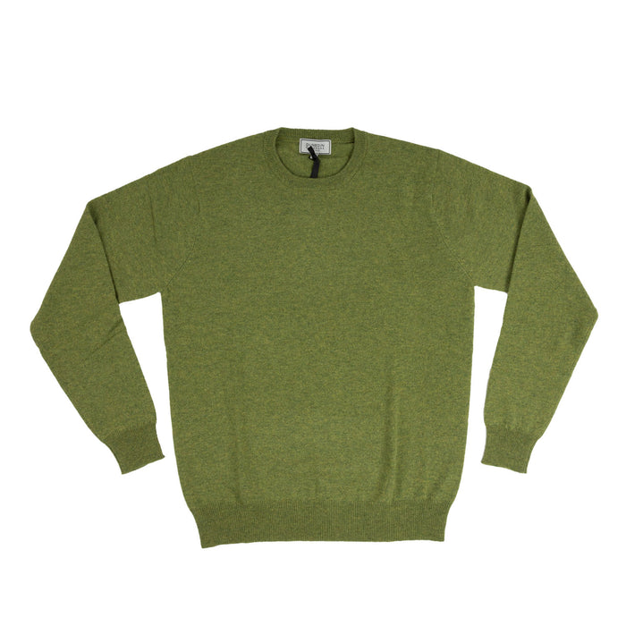 100% Cashmere C Neck Plain Men's Jumper Green Jeans - Heritage Of Scotland - GREEN JEANS