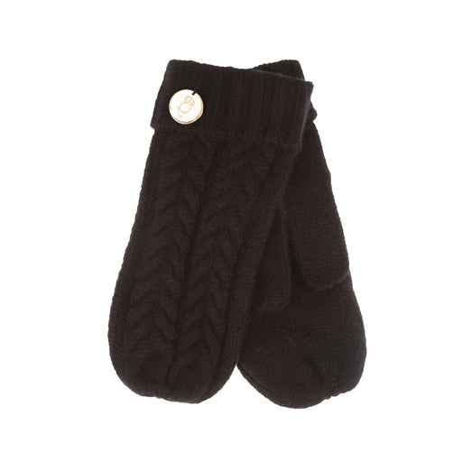 100% Cashmere Ladies Cable Rib Mittens Black - Heritage Of Scotland - BLACK