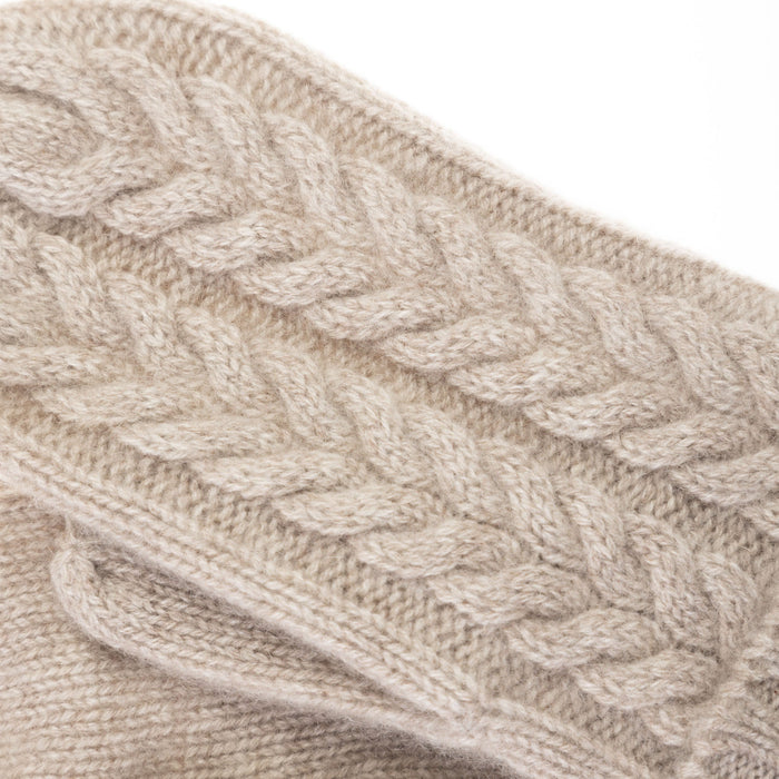 100% Cashmere Ladies Cable Rib Mittens Lightweight Beige - Heritage Of Scotland - LIGHTWEIGHT BEIGE