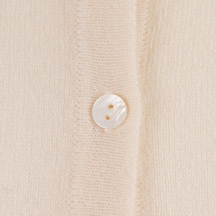 100% Cashmere Ladies Crew Cardigan - Cloud White - Heritage Of Scotland - XS