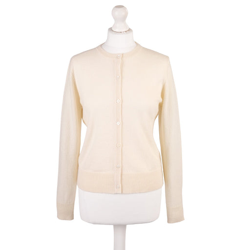 100% Cashmere Ladies Crew Cardigan - Cloud White - Heritage Of Scotland - XS