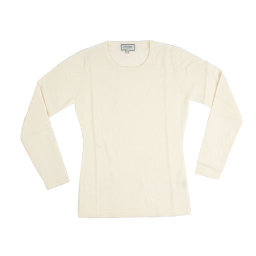 100% Cashmere Ladies Crew Neck Jumper Cloud White - Heritage Of Scotland - CLOUD WHITE