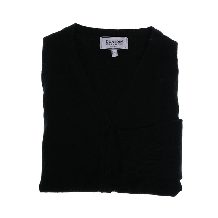 100% Cashmere Ladies NEW V Neck Cardigan Black - Heritage Of Scotland - XS