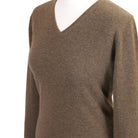 100% Cashmere Ladies V Neck Jumper - Olive - Heritage Of Scotland - OLIVE / XS