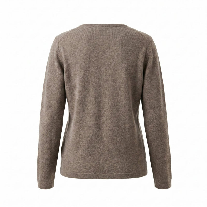 100% Cashmere Ladies V Neck VAPER MID BROWN - Heritage Of Scotland - XS