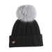 100% Cashmere New Georgie Hat Black/Grey Mix Pom - Heritage Of Scotland - BLACK/GREY MIX POM