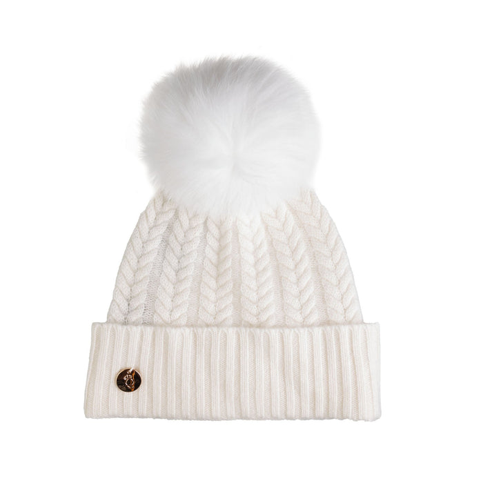 100% Cashmere New Georgie Hat Cloud/White Pom - Heritage Of Scotland - CLOUD/WHITE POM