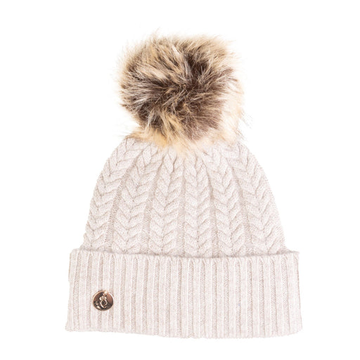 100% Cashmere New Georgie Hat Lightweight Beige/Dark Natural Pom - Heritage Of Scotland - LIGHTWEIGHT BEIGE/DARK NATURAL POM