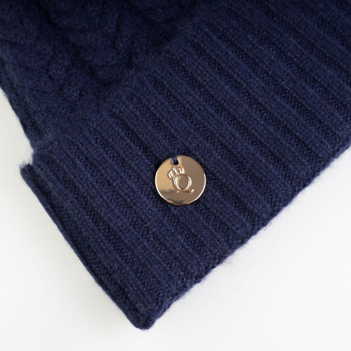 100% Cashmere New Georgie Hat Navy/Navy Pom - Heritage Of Scotland - NAVY/NAVY POM