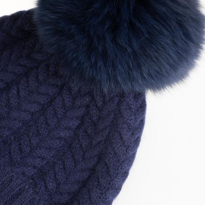 100% Cashmere New Georgie Hat Navy/Navy Pom - Heritage Of Scotland - NAVY/NAVY POM