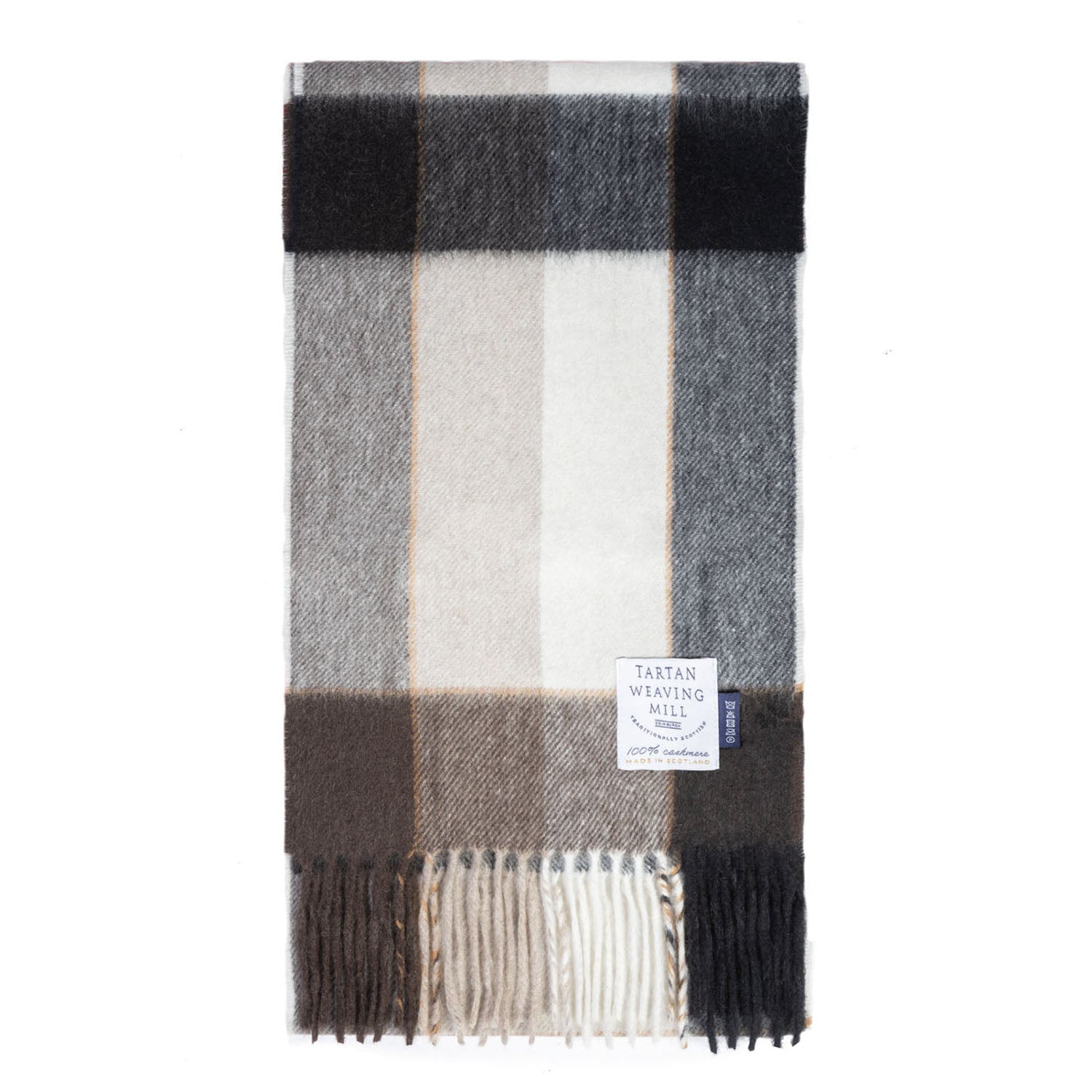 y*o様 極上 スコットランド製 CASHMERES OF SCOTLAND ニ 100% Cashmere Scarf Made In Scotland Block Pinstripe Cocoa