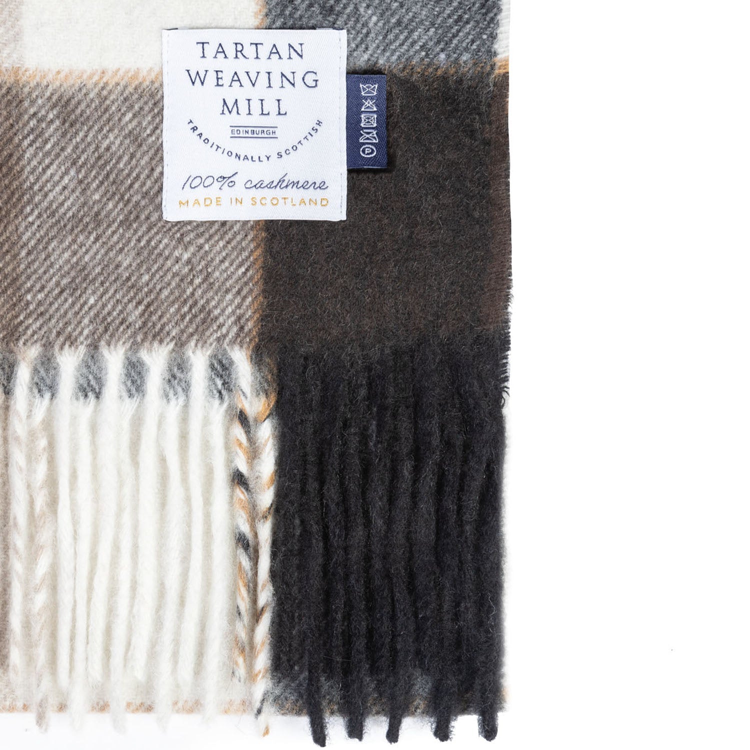 y*o様 極上 スコットランド製 CASHMERES OF SCOTLAND ニ 100% Cashmere Scarf Made In Scotland Block Pinstripe Cocoa