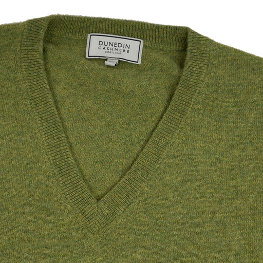 100% Cashmere V Neck Plain Men's Jumper Green Jeans - Heritage Of Scotland - GREEN JEANS