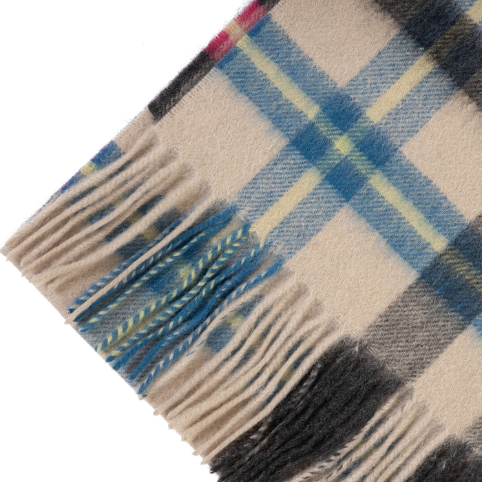 100% Cashmere Wide Tartan Scarf Mile Check - Pearl/Pewter - Heritage Of Scotland - Mile Check - Pearl/Pewter