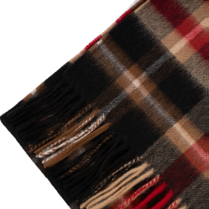 100% Cashmere Wide Tartan Scarf Mile Check - Vicuna/Camel/Bordeaux - Heritage Of Scotland - Mile Check - Vicuna/Camel/Bordeaux