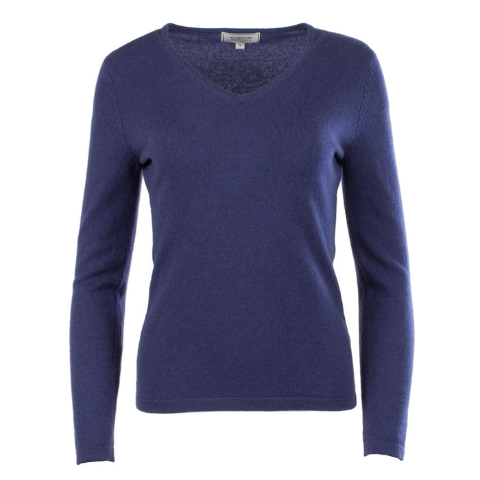 100% Cashmere Women's Fashion V Neck Rivera Blue - Heritage Of Scotland - RIVERA BLUE