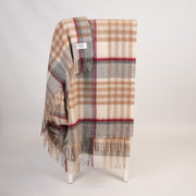 100% Lambswool Blanket – Soft, Warm & Luxury Checked Throw - Heritage Of Scotland - CHEQUER TARTAN LT CAMEL/GREY
