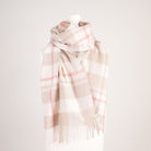 100% Lambswool Wide Scarf Medieval Check - Orient Beige and Coral - Heritage Of Scotland -