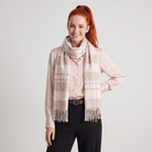 100% Lambswool Wide Scarf Medieval Check - Orient Beige and Coral - Heritage Of Scotland -