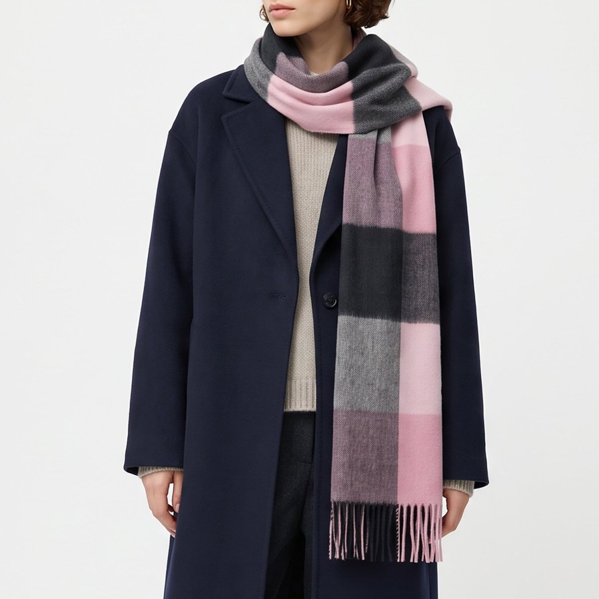 100% Lambswool Wide Scarf Soft Unisex Winter Wrap Heritage of Scotland - 3 SQUARE PINK - Heritage Of Scotland -