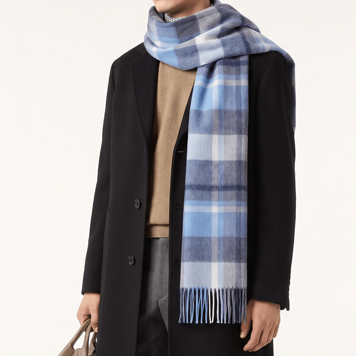 100% Lambswool Wide Scarf Soft Unisex Winter Wrap Heritage of Scotland - Coniston - Wedgewood Blue - Heritage Of Scotland -