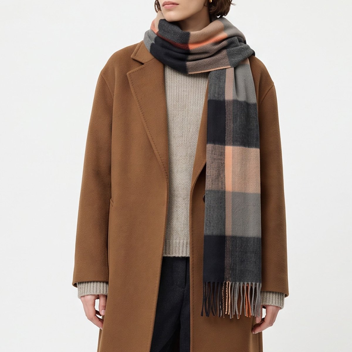 100% Lambswool Wide Scarf Soft Unisex Winter Wrap Heritage of Scotland - KIRKSTALL CHECK CAMEL - Heritage Of Scotland -