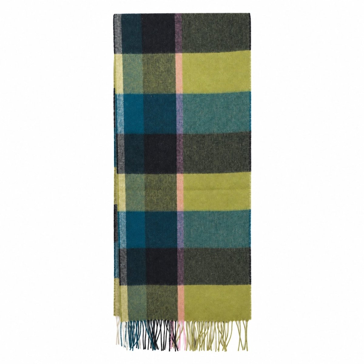100% Lambswool Wide Scarf Soft Unisex Winter Wrap Heritage of Scotland - KIRKSTALL CHECK GREEN - Heritage Of Scotland -