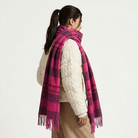 100% Lambswool Wide Scarf Soft Unisex Winter Wrap Heritage of Scotland - Medieval Check - Cyclamen Pink and Eminence - Heritage Of Scotland -