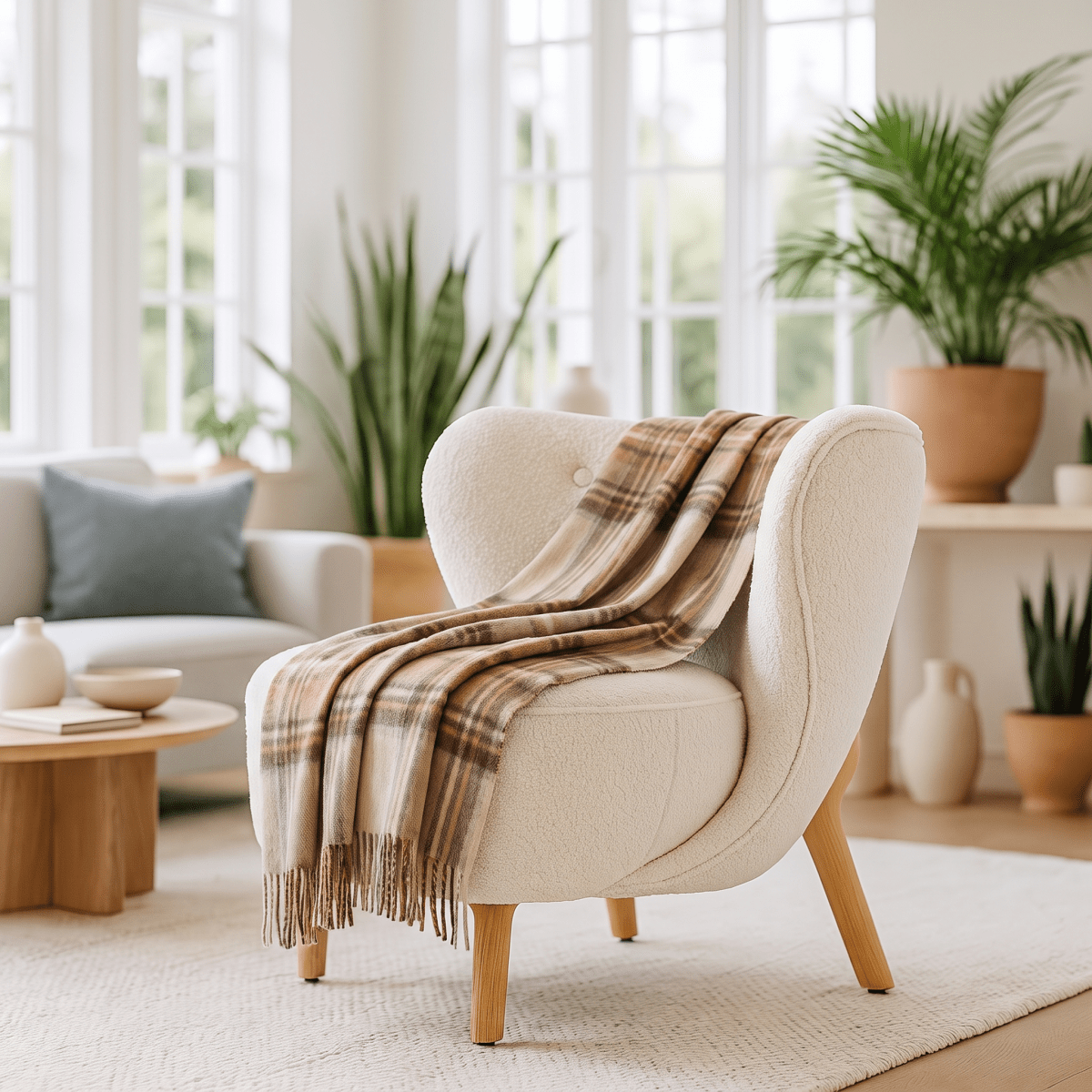 100% Pure Lambswool Blanket Throw – Luxury Soft Warm Wool Blanket - Home Décor - MACKELLAR NATURAL - Heritage Of Scotland -