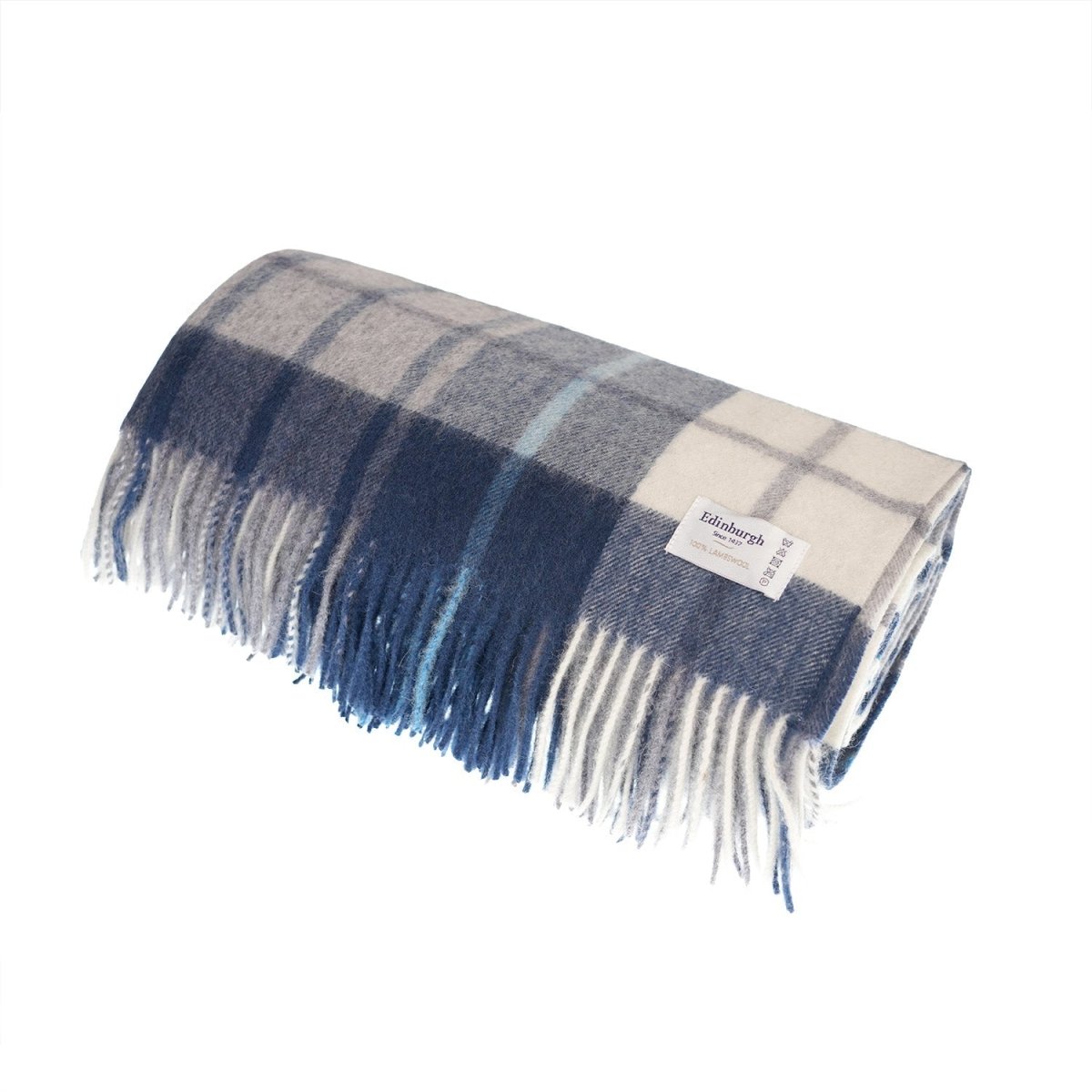 100% Pure Lambswool Blanket Throw – Luxury Soft Warm Wool Blanket - Home Décor - MILL CHECK NAVY - Heritage Of Scotland -