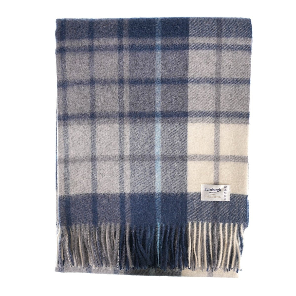 100% Pure Lambswool Blanket Throw – Luxury Soft Warm Wool Blanket - Home Décor - MILL CHECK NAVY - Heritage Of Scotland -