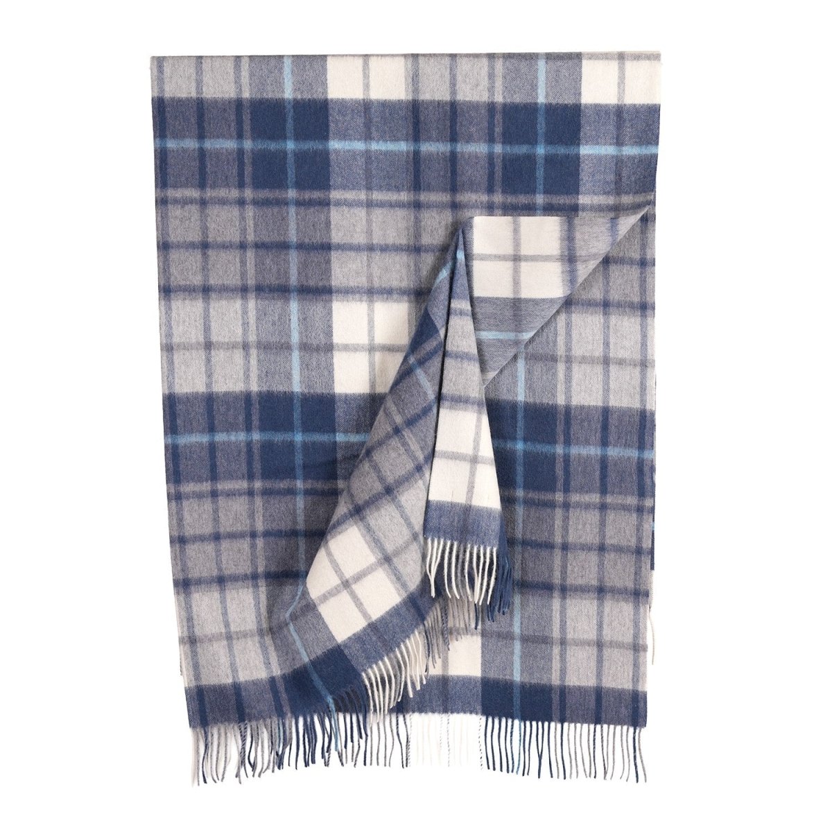 100% Pure Lambswool Blanket Throw – Luxury Soft Warm Wool Blanket - Home Décor - MILL CHECK NAVY - Heritage Of Scotland -