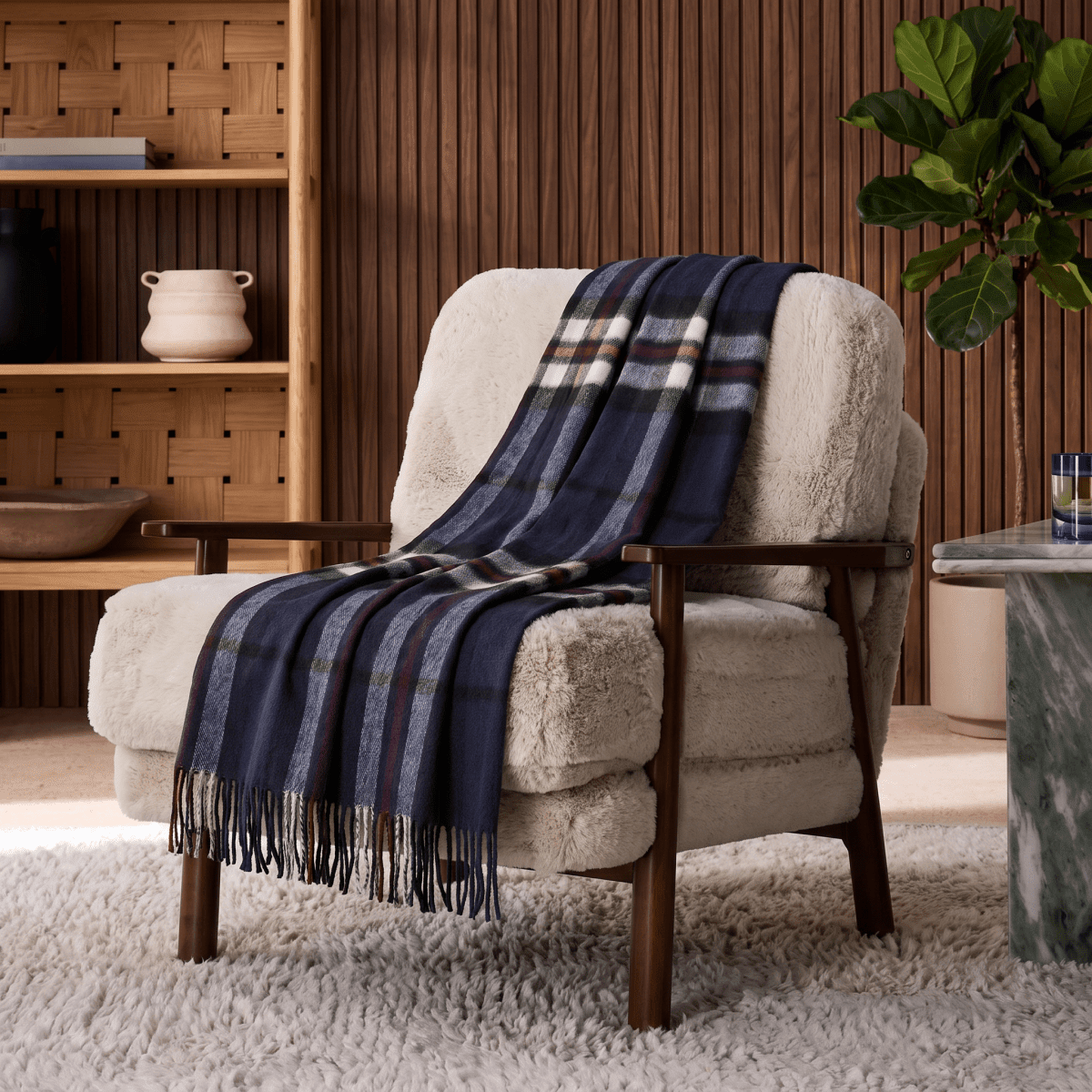 100% Pure Lambswool Blanket Throw – Luxury Soft Warm Wool Blanket - Home Décor - THOMSON NAVY - Heritage Of Scotland -