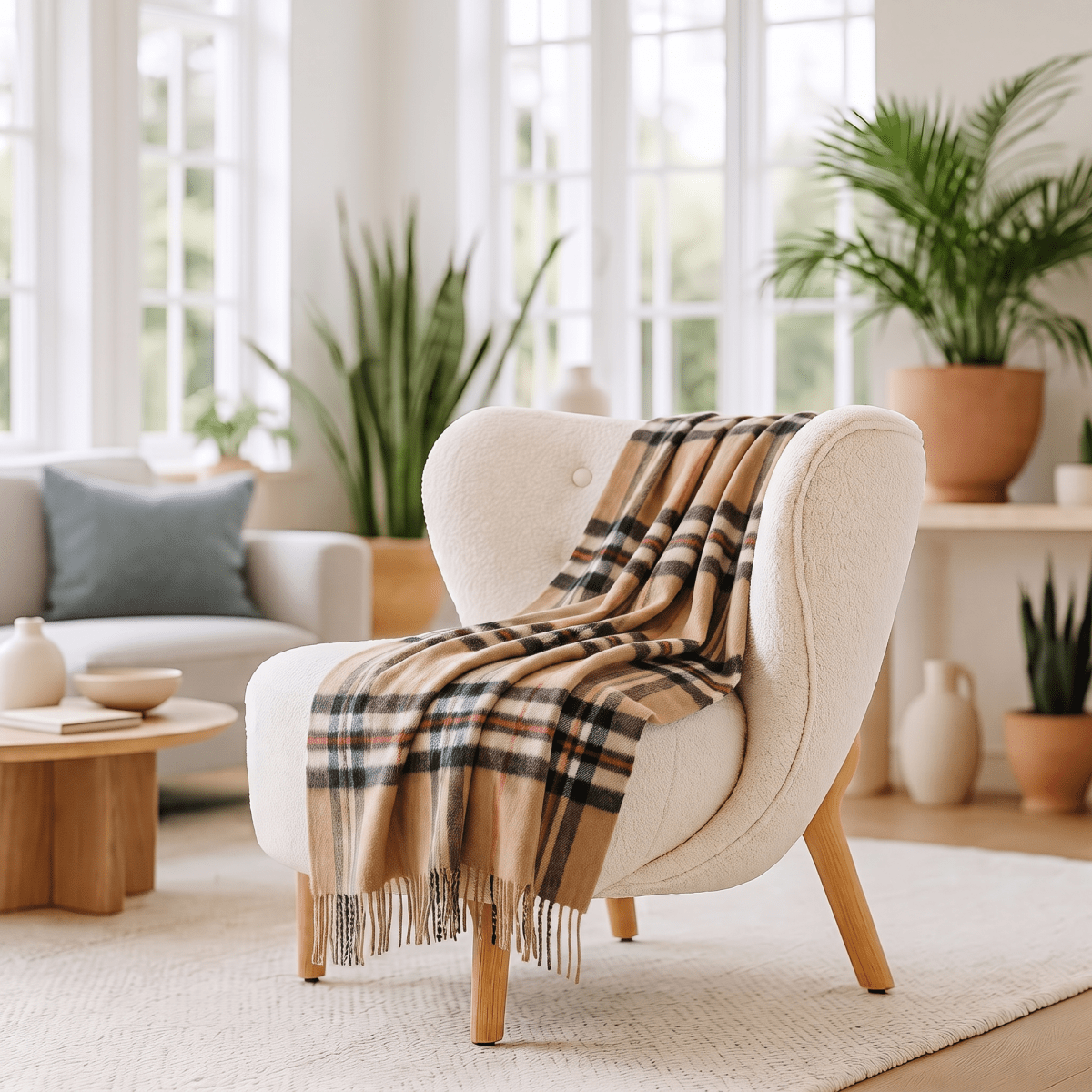 100% Pure Lambswool Tartan Blanket – Luxury Soft Warm Plaid Wool Throw - Home Décor - Exploded Thomson Camel - Heritage Of Scotland -