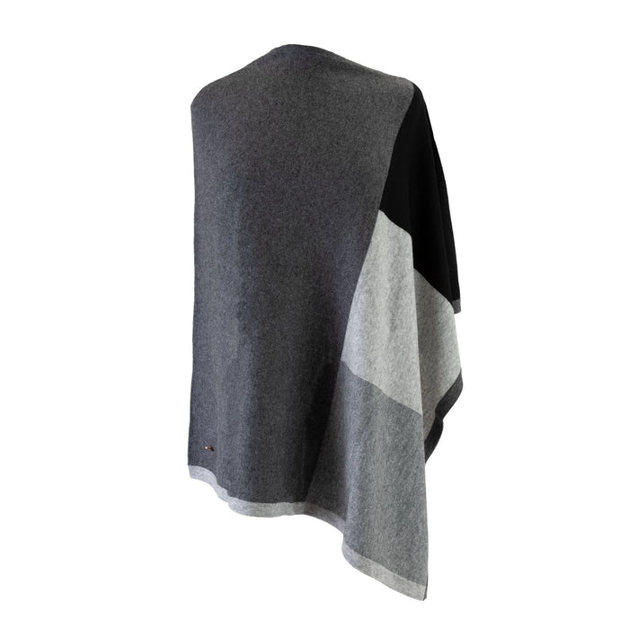 30% Cashmere Colour Block Poncho Grey Mix - Heritage Of Scotland - GREY MIX