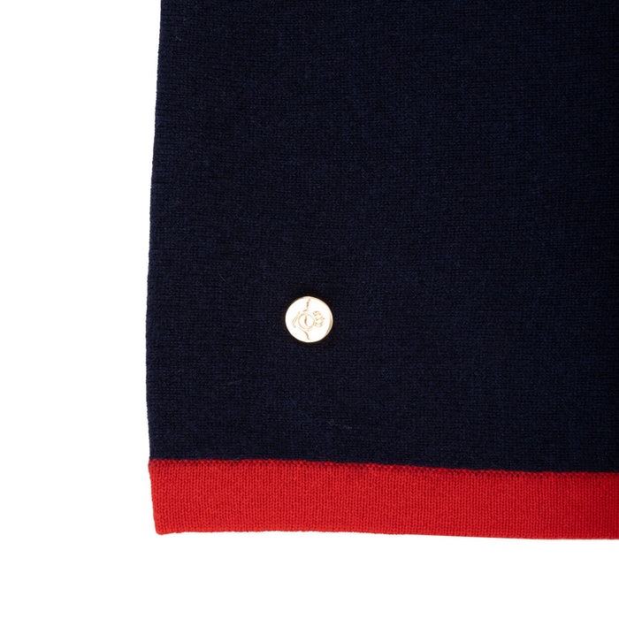 30% Cashmere Colour Block Poncho Navy Red White - Heritage Of Scotland - NAVY RED WHITE