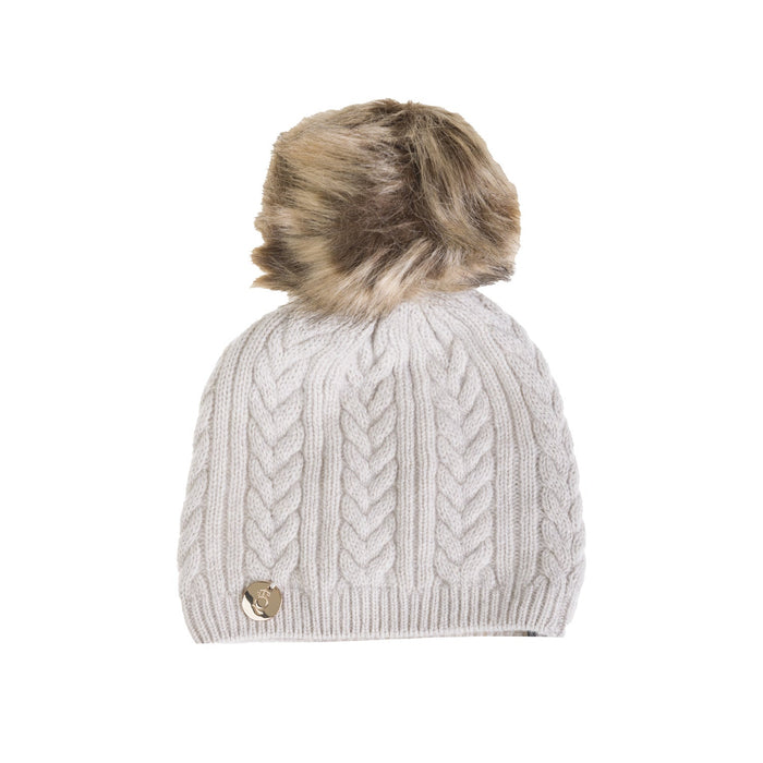 30% Cashmere Kids Cable Hat Ff Pom Elysee/Lt Taupe Pom - Heritage Of Scotland - ELYSEE/LT TAUPE POM