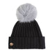 30% Cashmere Ladies Ava Rib Pom Pom Hat Black/Grey Mix Pom - Heritage Of Scotland - BLACK/GREY MIX POM