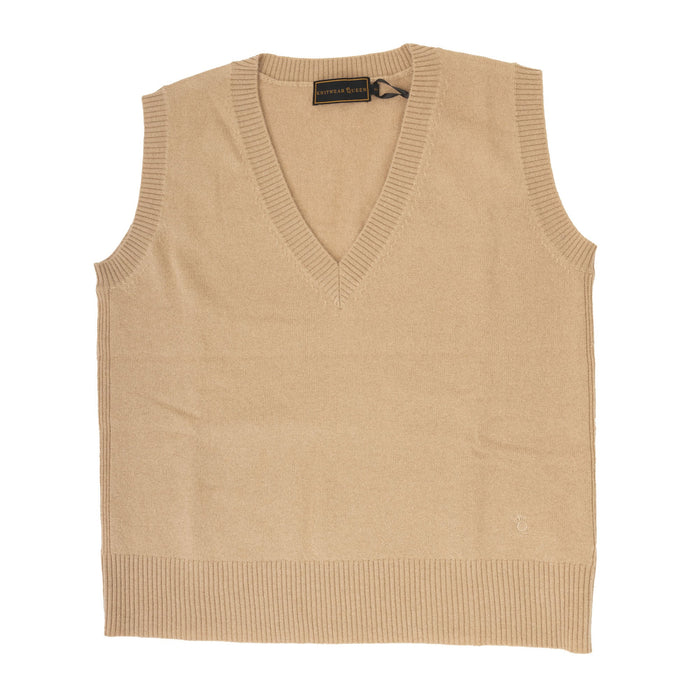 30% Cashmere V Tank Hazelnut - Heritage Of Scotland - HAZELNUT