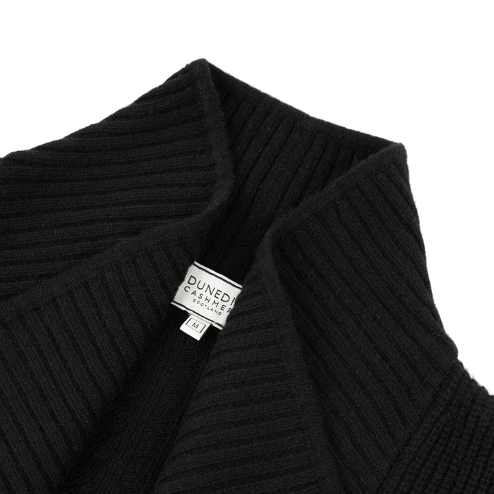 Ladies Cashmere 2 Ply Ribbed Plain Cardigan Black