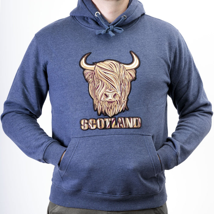 8 Shades Of Brown Highland Cow Hoodie Denim Blue - Heritage Of Scotland - DENIM BLUE