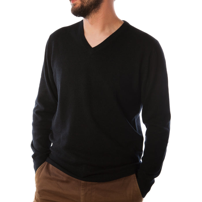 Men's Dunedin Cashmere 100% Cashmere V-Neck Sweater Black