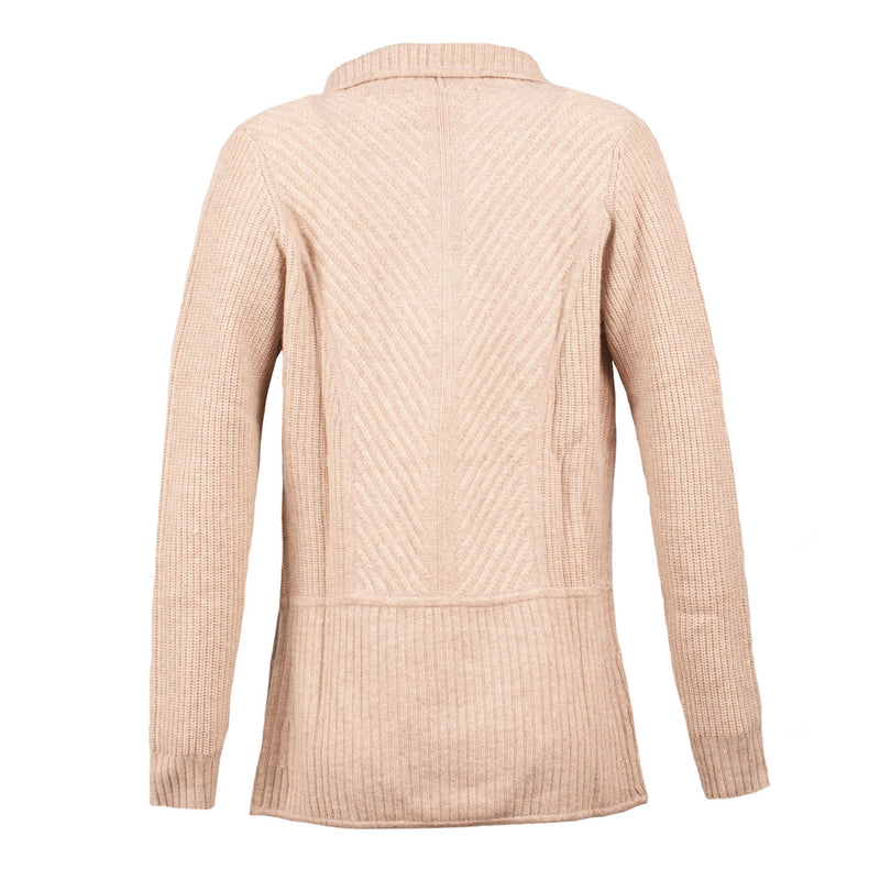 Ladies 100% Cashmere Ribbed Open Front Cardigan - Sand Beige