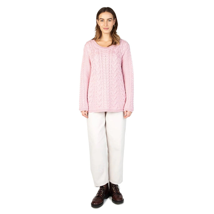 Ladies Primrose Cable Round Neck Sweater Pale Pink