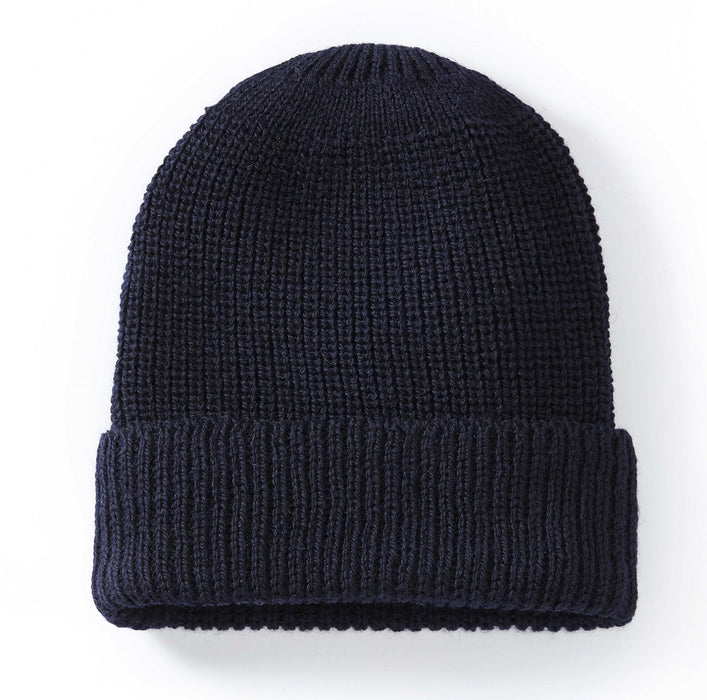 Men's Peregrine Porter Ribbed Beanie Hat Wool Made In England Navy
