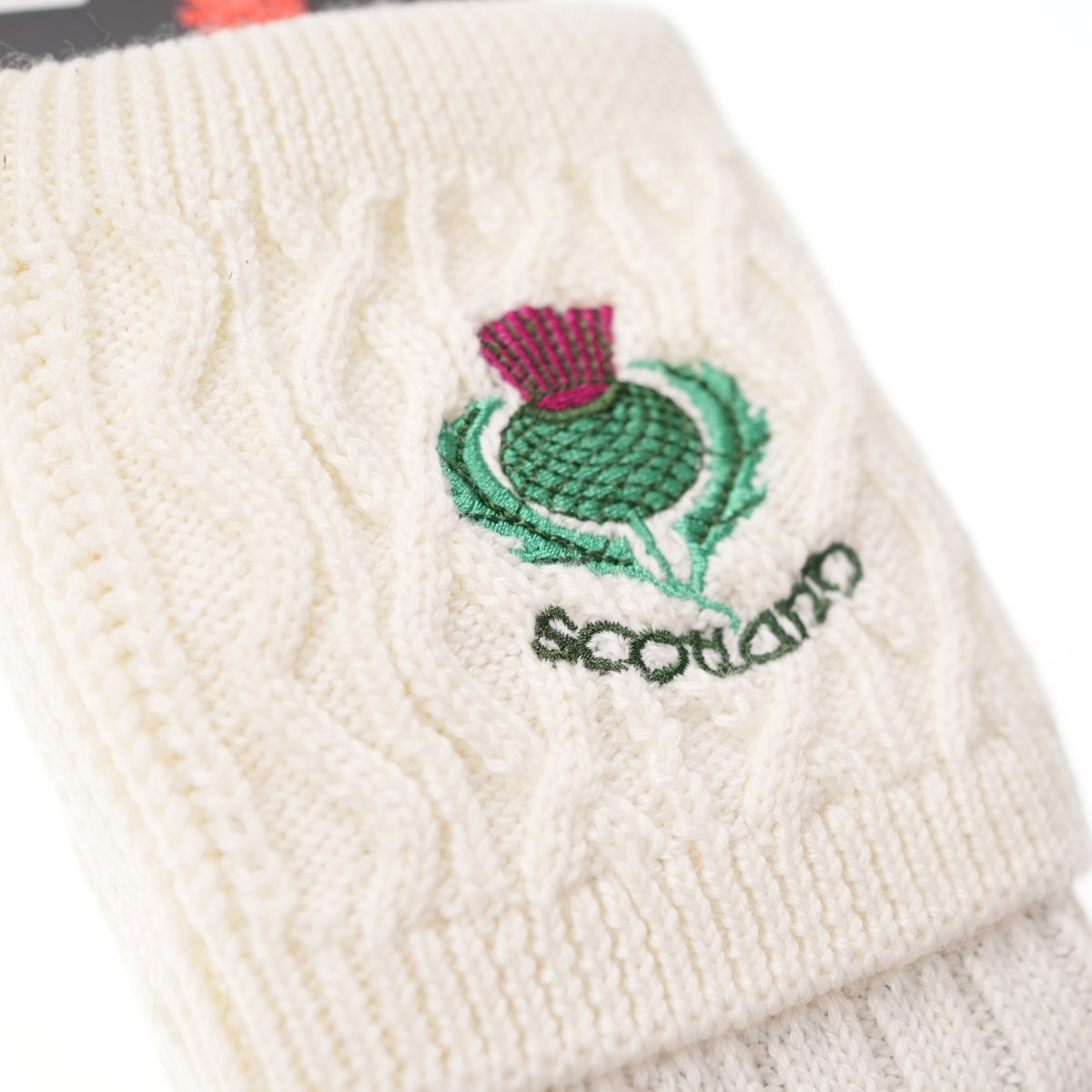 Adults 10% Embroidered Wool Kilt Socks Thistle / Off White - Heritage Of Scotland - Thistle / Off White