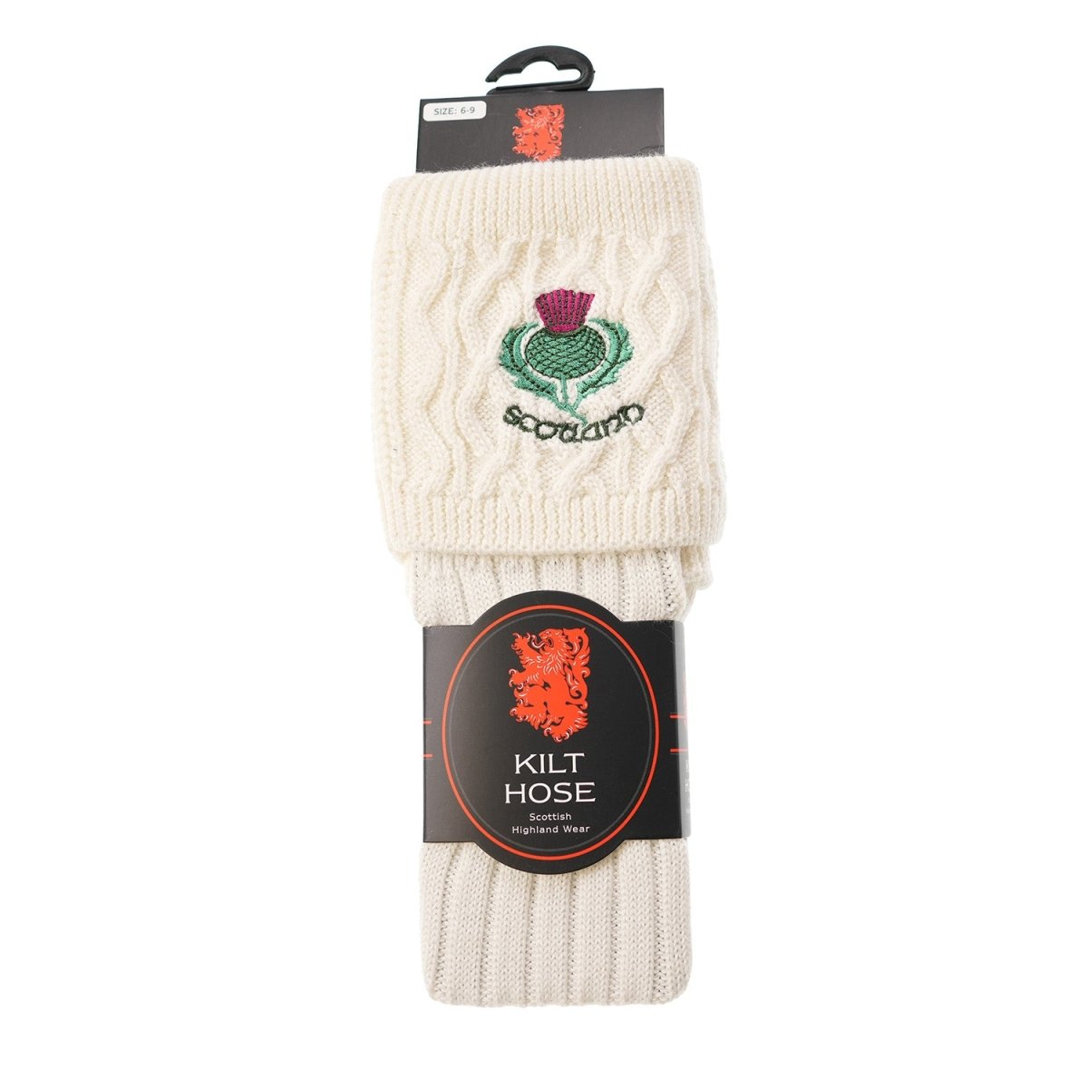 Adults 10% Embroidered Wool Kilt Socks Thistle / Off White - Heritage Of Scotland - Thistle / Off White