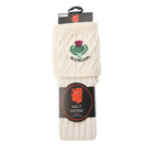 Adults 10% Embroidered Wool Kilt Socks Thistle / Off White - Heritage Of Scotland - Thistle / Off White